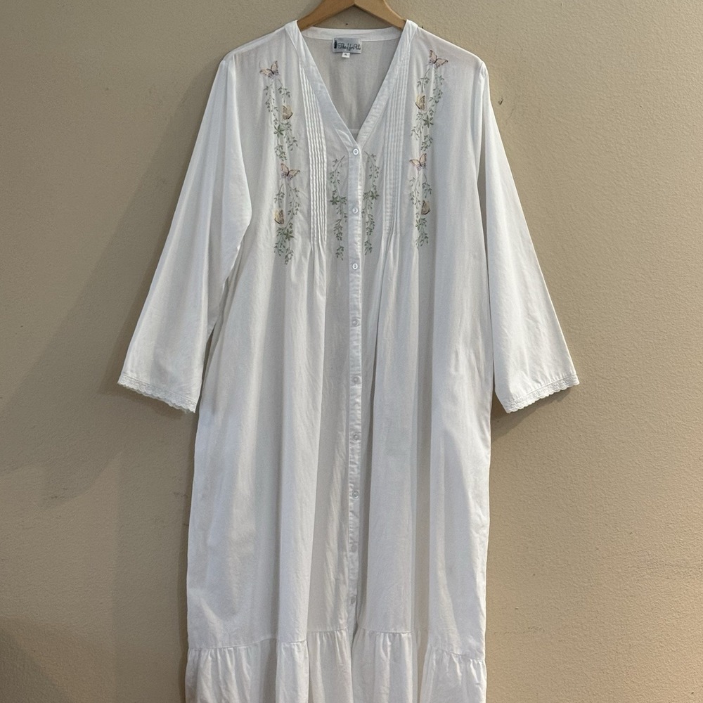 The 1 for U Victorian Nightgown XL Cotton Butterfly Embroidered Prairie Maxi